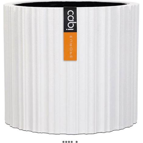 Pot polyester cylindre stries H 12,5 cm, Ø 14 cm, Blanc
