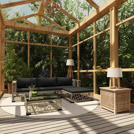 Salon de jardin 5 pcs Ensemble Table et Chaise de Jardin - avec coussins Résine tressée Gris BV530046 - BonneVie (1/5)