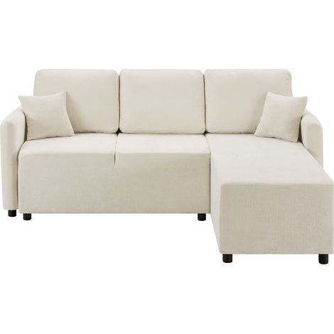 Sofá esquinero en L de 3 plazas de chenilla beige claro con 2 cojines MODENUIT (1/5)