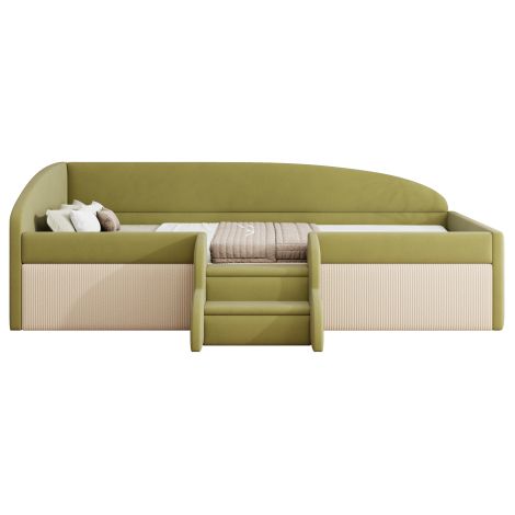 Polsterbett Sofabett ,Multifunktionsbett, Mit Stufen und Zäunen,Hautfreundlicher Samtstoff,ohne Matratze
