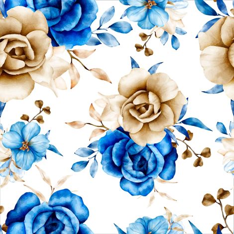 Tissu d'extérieur décoratif Oxford - motif roses bleues et dorées I DR287 (1/5)