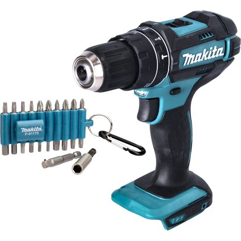 Trapano a percussione a batteria Makita DHP 482 Z 18 V 62 Nm + set di punte da 22 pezzi - senza batteria, senza caricabatterie
