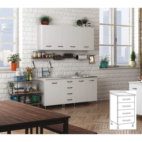 1PZ KIT CUCINA BASE 4 CASSETTI 40X50XH85 CM BIANCO