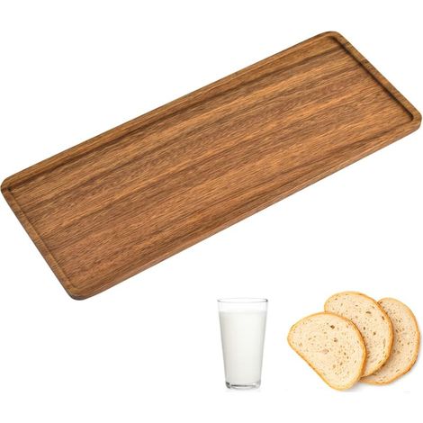 Wooden Serving Tray, Rectangular Wooden Tray, Decorative Walnut Wood Tray, Flower Pot Saucer for Presenting Fruit, Snacks, Appetizers, Sushi, 30 x 12 x 1.1cm (1/5)