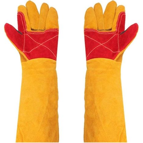 Gants de soudage en cuir – Manches extra longues (61 cm) – Résistants à la chaleur – Protection pour le soudage, les grillades et le jardinage (1/5)