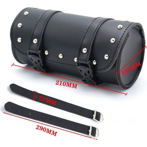 Mini motorcycle saddle bag, 8.26-inch fork bag, PU leather handlebar tool bag, suitable for motorcycles, e-bikes and bicycles (black). (1/5)