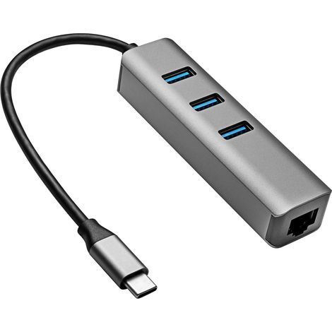 Hub USB C / 3x USB 3.1 / RJ45 Adattatore Akyga AK-AD-66 con scheda di rete Ethernet (1/5)