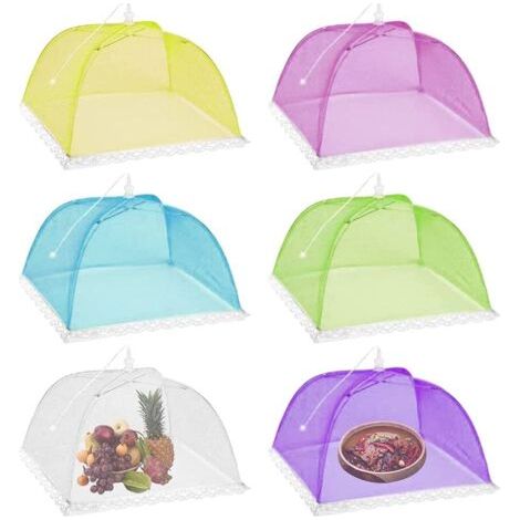 QORVA-Cloche Alimentaire Pliable, 6 Pièces Anti-Mouche Couvercle de Nourriture Tente-Parapluie Anti-Insecte pour Protéger Viandes, Plats et Fruits à Pique-Nique BBQ (1/5)