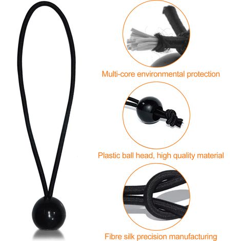 Corde Élastique - 20 Pièces - Boule Plastique + Anneau - Pour Toile De Tente, Bâche Et Bâche Imperméable - 30 cm (1/5)