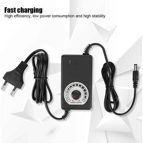 Alimentation à gradation régulée 3-12 V 3 A, lampe LED 36 W à vitesse réglable, petit ventilateur, adaptateur secteur régulé, norme européenne (1/5)