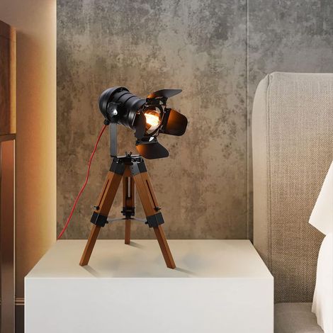 Stativ LED Tischlampe Moderne Industrielle Nachttischlampe Lesetischlampe mit Holzstativ für Wohnzimmer, Schlafzimmer E27 Fassung höhenverstellbar (1/5)
