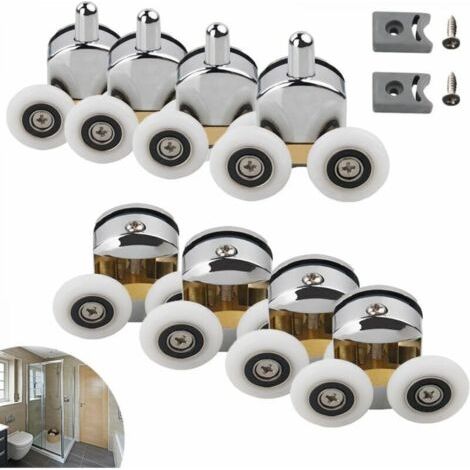 25mm Roulette Porte Coulissante, 8 Pcs Galet Porte Rouleau Roulette Roue pour Cabine Salle de Bain(4×roue supérieure + 4×roue inférieure) (1/5)