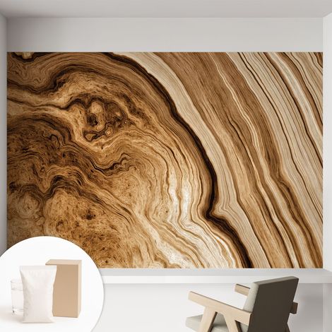 Papier peint intissé mural avec imprimé motifs uniques apparence moderne - Colle incluse gratuite Cernes de bois 152x104 cm (1/5)