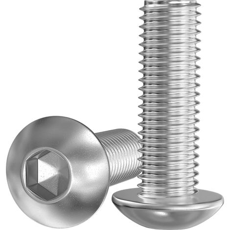 50 vis à tête bombée M4x30 mm, vis à six pans creux, vis en acier inoxydable 201, vis à tête ronde avec écrous, rondelles et clé Allen (1/3)