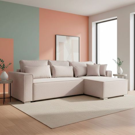Divano Angolare Emily beige con Letto Easy Open, Contenitore e Penisola Reversibile – Comfort e Design per il Living (1/5)