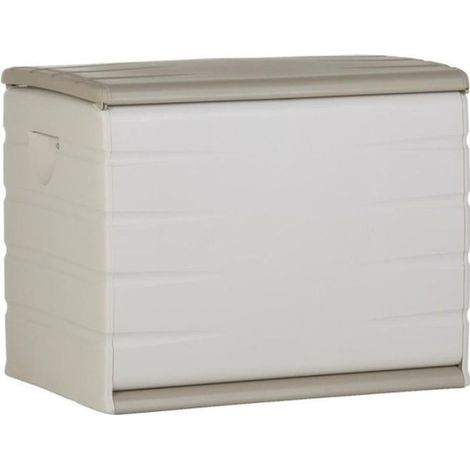 PLASTIKEN Coffre 260L Intérieur/Extérieur Fonctionnel et Esthétique Cadenassable avec Roulettes Beige (1/2)