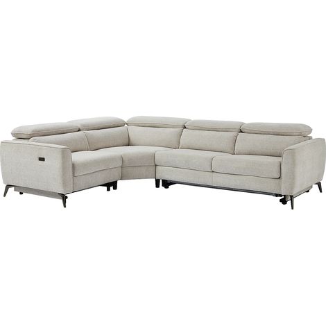 Canapé d'angle gauche convertible relax électrique en tissu chenille beige KOBIBRA (1/5)