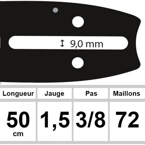 Guide OZAKI 50 cm 3/8 – Épaisseur 1,5 mm – Adaptable pour tronçonneuses CASTOR, MAKITA, ECHO – Performance fiable et efficace
