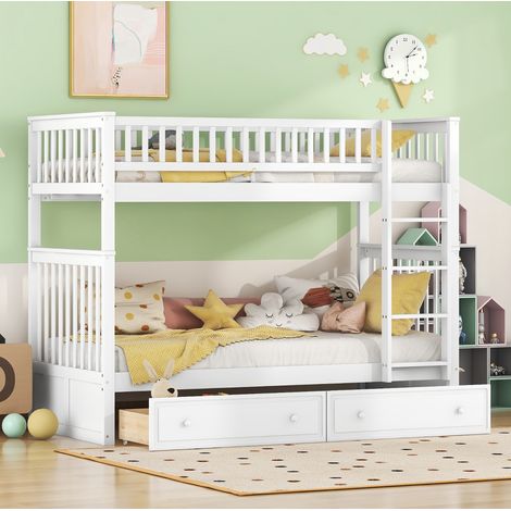 MEUBLIV Litera 90x200 cm blanca – 2 cajones convertible sin colchón (1/5)