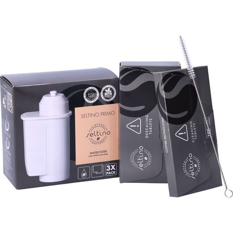Kit Seltino pour machines à café Bosch, Siemens, Neff, Gaggenau : 3 filtres Seltino Primo, pastilles de nettoyage, pastilles de détartrage, brosse