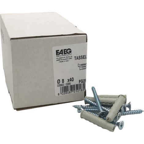 100 Tasselli con viti collarino 6 8 mm ad espansione in nylon GL a 4 sezioni per fissaggio a parete 8x40 mm