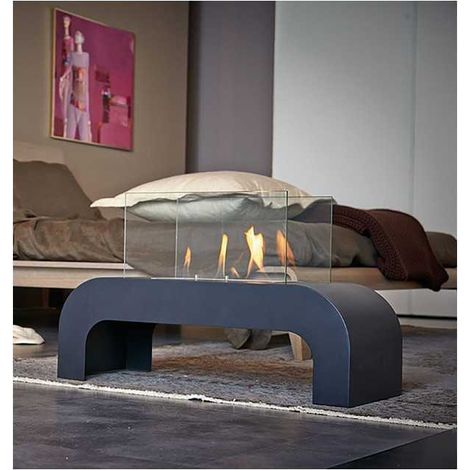 Cheminée bioéthanol Trento 2000 W – Brûleur amovible et réglable – Vitres de sécurité – Design moderne en acier verni – Tecno Air System (1/7)