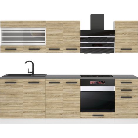 Belini – Cuisine complète 240 cm chêne Sonoma – 6 meubles avec tiroirs en métal – Système de fermeture silencieuse – Fixation professionnelle (1/4)