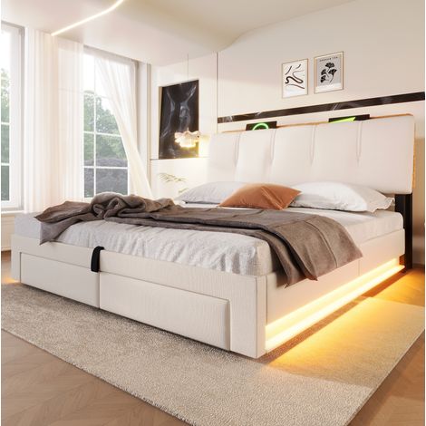 Bett Doppelbett Stauraum 140x200 Leinen USB LED OKMYHOME (1/5)