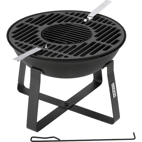 Gusseiserne Holzfeuerschale mit Grillrost Ø 50 cm – 2-in-1 Feuerstelle & Holzkohlegrill Outdoor für Garten, Terrasse & Camping inkl. Schürhaken