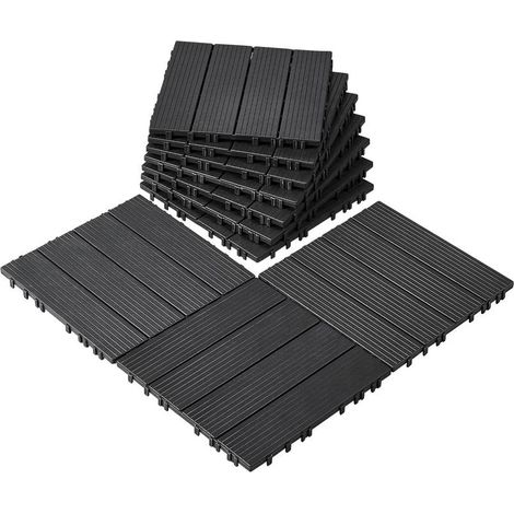 Dalles de Terrasse Emboîtables VEVOR Lot de 10 Dalles Sol Clipsable PP 300x300 mm Gris Foncé Balcon Piscine (1/5)