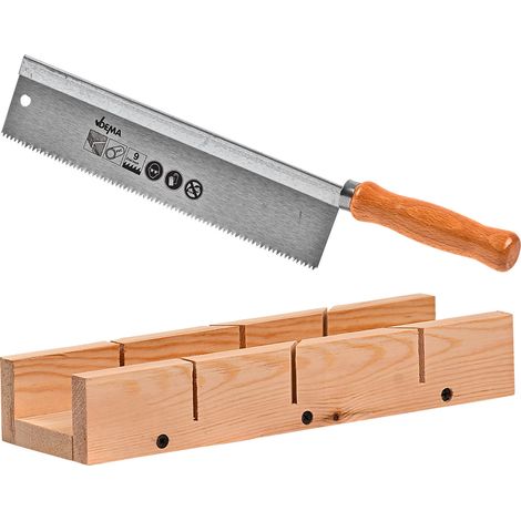 Feinsäge Gehrungssäge mit Holzgriff und Holz Schneidlade Handsäge Gehrungslade (1/5)