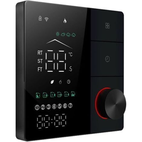 Smart Electric Heating Thermostat, Wi-Fi AC Thermostat with AI Learning App Control, LED Digital Touch Screen and Adjustable Knob, Energy Saving, Black (1/4)