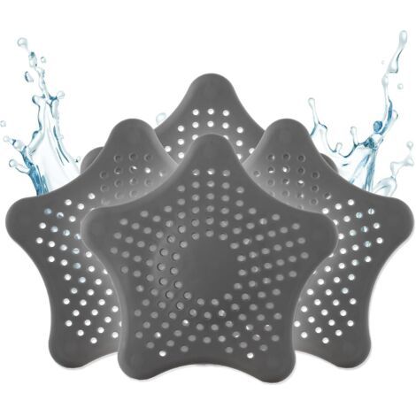 Tamis d'écoulement Universel en Silicone - 3+1 Tamis à Cheveux Gratuit - Tamis de Douche avec Attrape-Cheveux - Tamis d'écoulement pour Douche, lavabo, Baignoire et Cuisine - Gris (1/4)