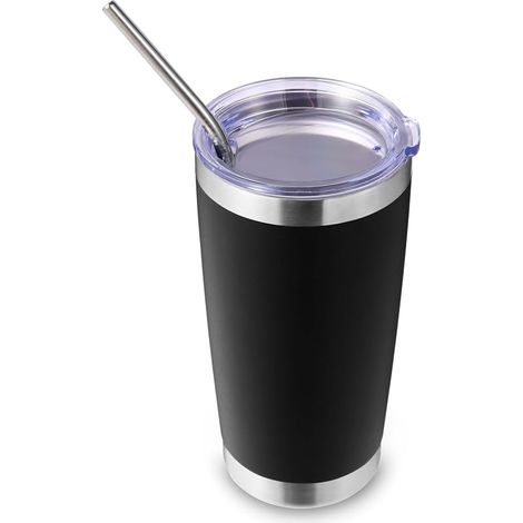 600ml (20oz) Gobelet isotherme avec couvercle et paille, Gobelet isotherme à double paroi pour voyage et café glacé Compatible avec porte-gobelets de voiture, Gobelet pour boissons chaudes et (1/5)