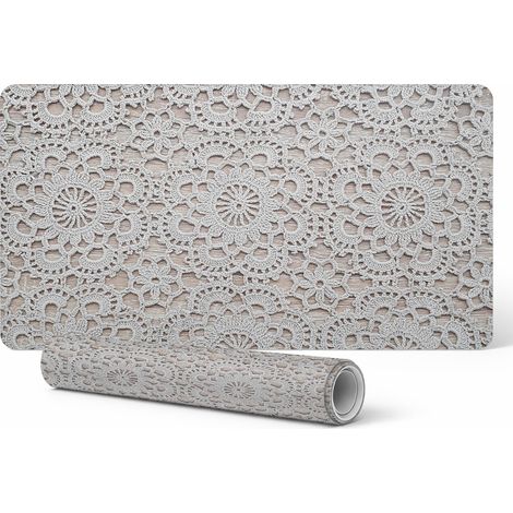 Alfombrilla de escritorio de vinilo con elegante estampado de flores de encaje, 100x50 cm.