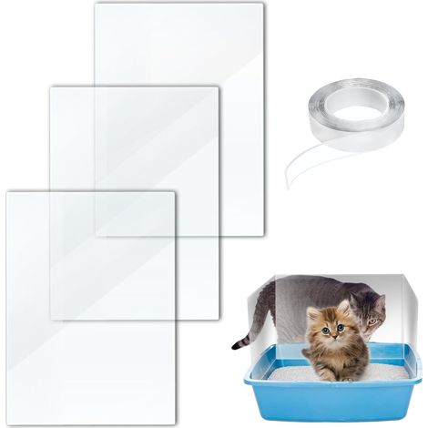 3 x Cat Litter Trays Deflector 30 x 40 cm with 1 Roll of Closures Keep Clean Open Top Top Privacy Screen for Litter Tray (1/5)