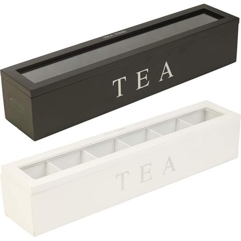 Boîte à thé en Bois, Organisateur de Stockage de Sachets de thé à 5 Fentes avec Panneau Acrylique Transparent, pour Sachets de thé, Paquets de Sucre, Décoration de la Maison (BLACK) (1/5)