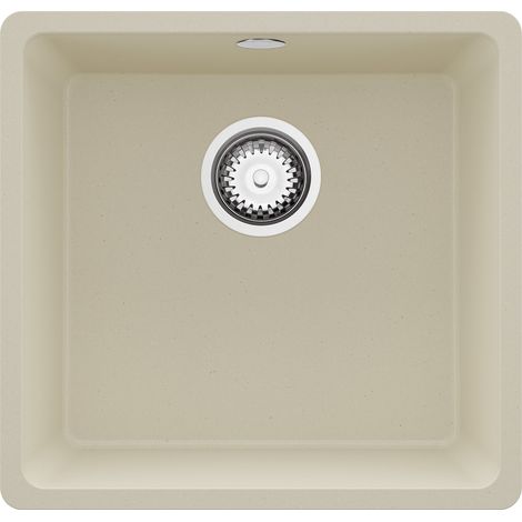PRIMAGRAN Evier Sous Plan 46x44cm,Evier en Granit 1 bac + Kit de Vidage, Évier au meuble 50cm - Venise Easy, Beige (1/5)