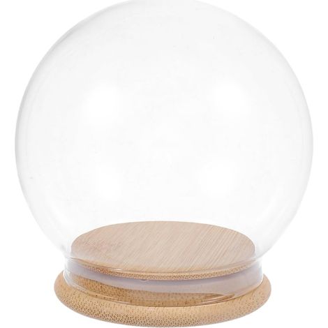 Dôme en Verre 10 Cm avec Base en Bambou, Globe à Neige Déco DIY, Vitrine Anti-poussière en Verre Transparent, Terrarium pour Plantes, Accessoire Décoration Maison (1/5)
