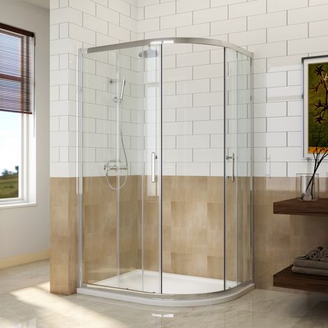 ELEGANT 1000x800mm Right Quadrant Shower Enclosure Sliding Shower Screen 6mm Easy Clean Safety Tempered Glass with Tray and Waste Trap (1/5)