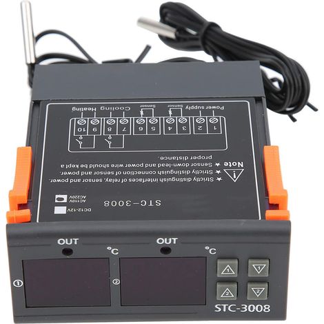 Digital Thermostat -3008, Dual Display, Dual Probe Sensor, Adjustable Thermostat Controller for Farm, Fridge, Greenhouse, Aquarium (110-220V) (1/5)