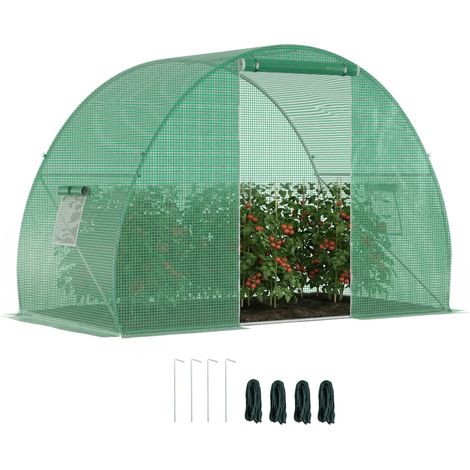 Serra a Tunnel con Porta Avvolgibile e Finestre, Copertura PE e Struttura in Acciaio, 1.5x3x2m, Verde