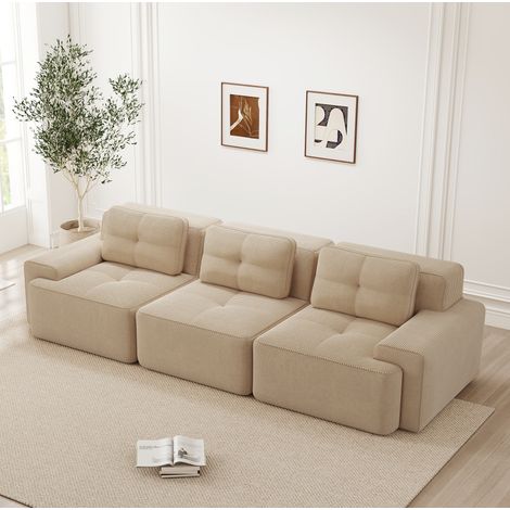REDOM - Sofá modular 3 plazas, confort boneless, asiento profundo 74 cm, espuma 32D, tejido corduroy beige (1/5)