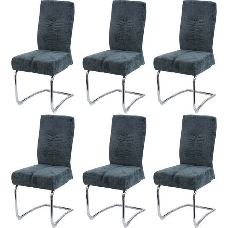[NEUWERTIG] 6er-Set Esszimmerstuhl HHG-125, Küchenstuhl Freischwinger Stuhl Lehnstuhl, Metall Stoff/Textil Chenille blau-grün