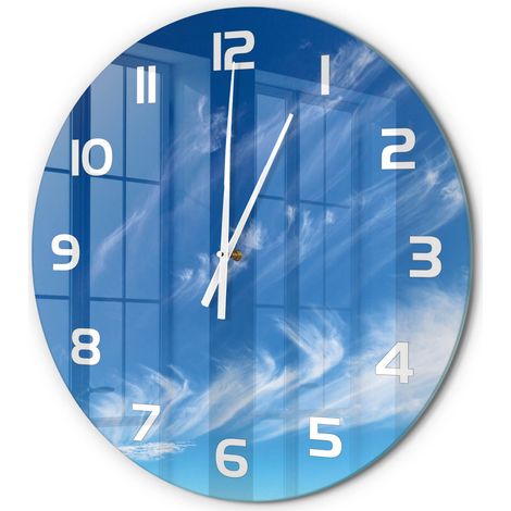Horloge Murale Ronde Maison et Bureau Verre Trempé Mouvement Silencieux Ciel bleu fi 60 cm (1/5)