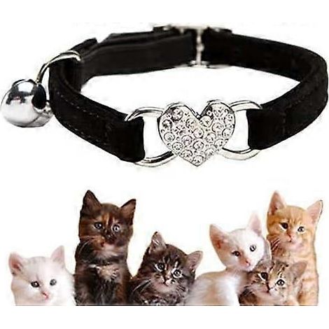Collier pour chat, collier ajustable en velours doux avec clochette, accessoire mignon pour animaux de compagnie, convient à la plupart des chats et petits chiens (1,0 x 28-30 cm), noir (1/5)