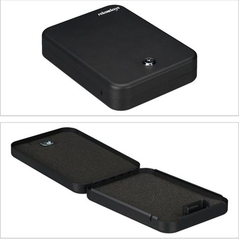 Boîte de sécurité verrouillable portable avec câble anti-vol 5 x 17 x 25 cm design pratique en acier noir (1/5)