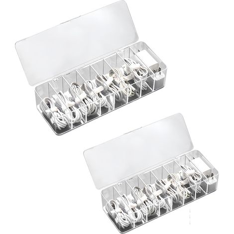 Transparent Boite Cable Rangement, Rangement Chargeur avec 8 Compartiments, Transparent Boîte de Gestion, pour Comptoir en Plastique Translucide (1/4)