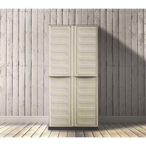 Dmora – Armoire de jardin en polypropylène beige – 2 portes – 3 étagères réglables – Dimensions 70x39x165 cm – Résistante aux intempéries et UV - 70x39h165 (1/5)