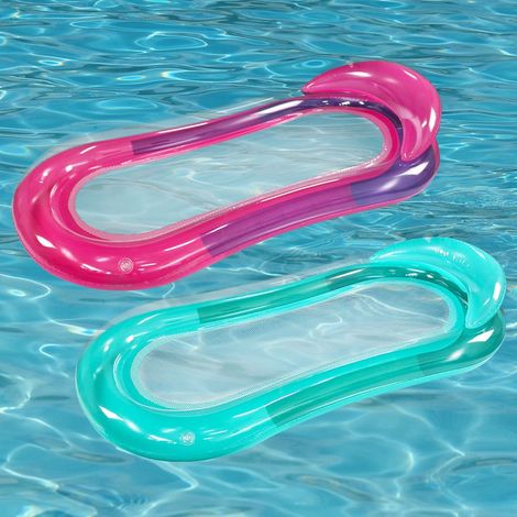 Lit flottant pliable en PVC avec dossier — Hamac flottant pour piscine et radeau gonflable (bleu sarcelle transparent, 145 x 75 cm) (1/2)